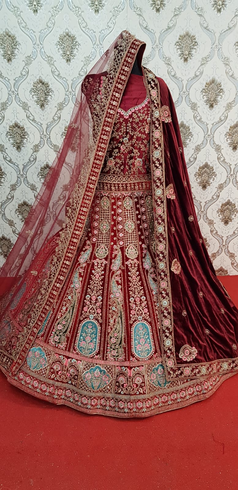 Baraka Designer Wedding Lehnga - Wedding Wear Lehnga - Rani Color - Mehrun Color - Rose Gold Color - Mustard Color - Firozi Color