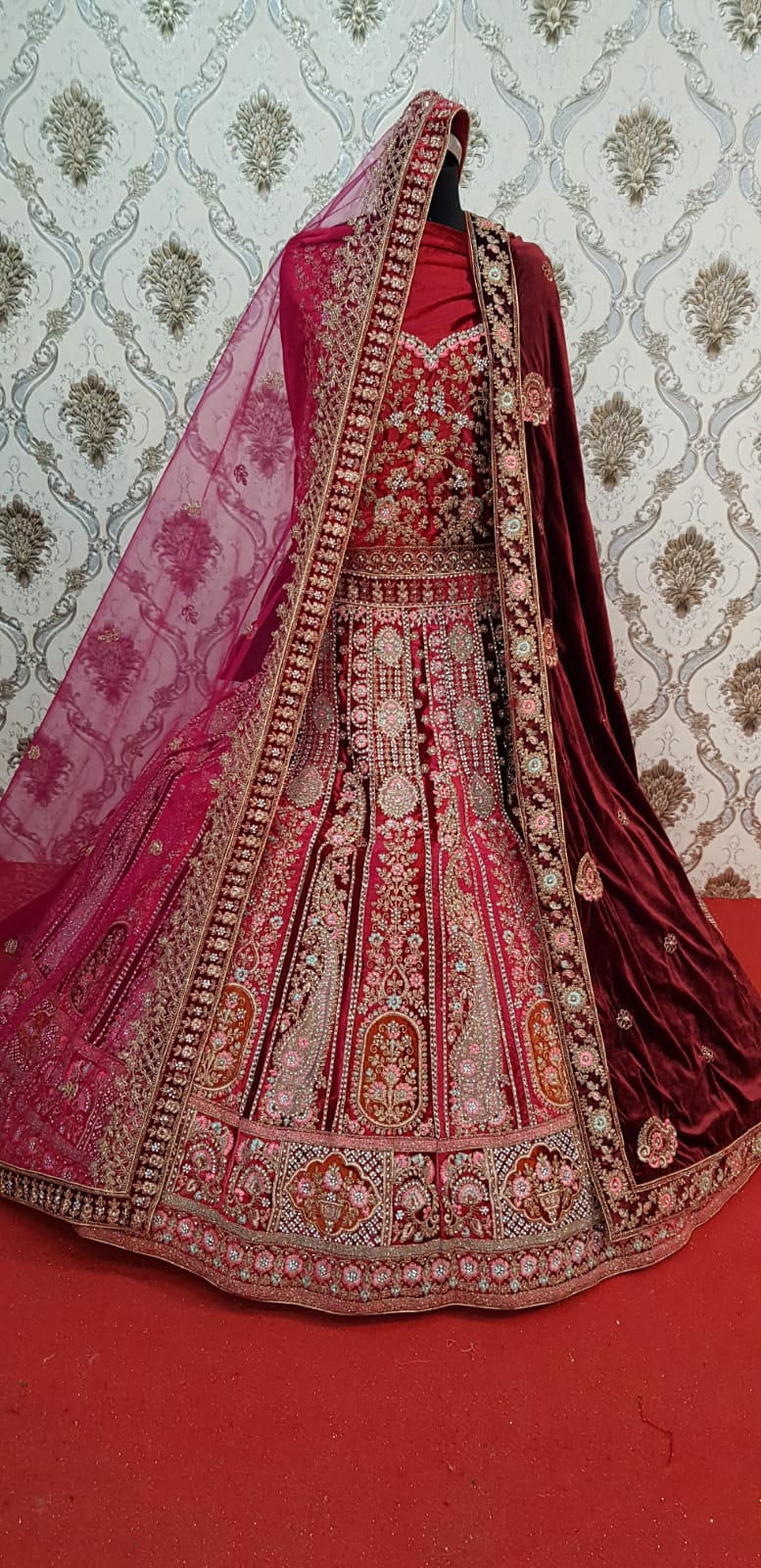 Baraka Designer Wedding Lehnga - Wedding Wear Lehnga - Rani Color - Mehrun Color - Rose Gold Color - Mustard Color - Firozi Color