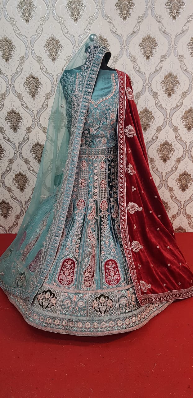 Baraka Designer Wedding Lehnga - Wedding Wear Lehnga - Rani Color - Mehrun Color - Rose Gold Color - Mustard Color - Firozi Color