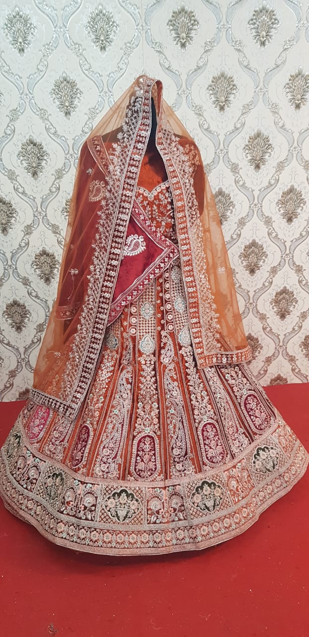 Baraka Designer Wedding Lehnga - Wedding Wear Lehnga - Rani Color - Mehrun Color - Rose Gold Color - Mustard Color - Firozi Color
