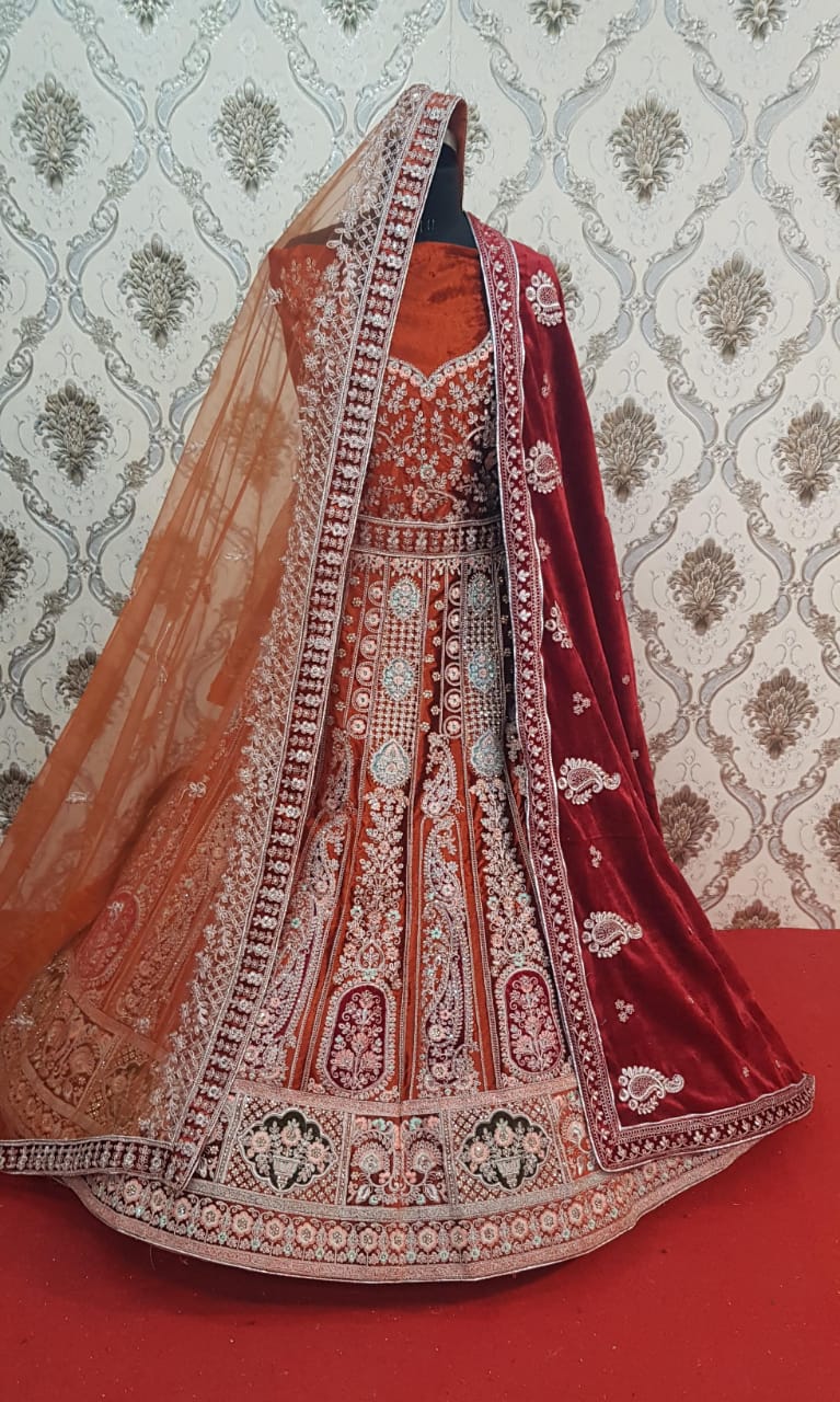 Baraka Designer Wedding Lehnga - Wedding Wear Lehnga - Rani Color - Mehrun Color - Rose Gold Color - Mustard Color - Firozi Color
