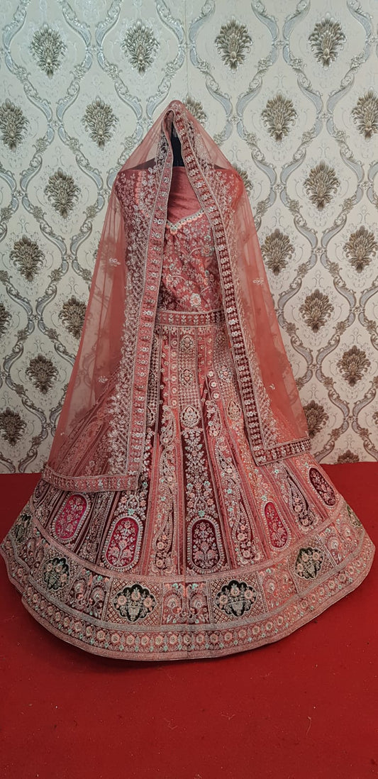 Baraka Designer Wedding Lehnga - Wedding Wear Lehnga - Rani Color - Mehrun Color - Rose Gold Color - Mustard Color - Firozi Color